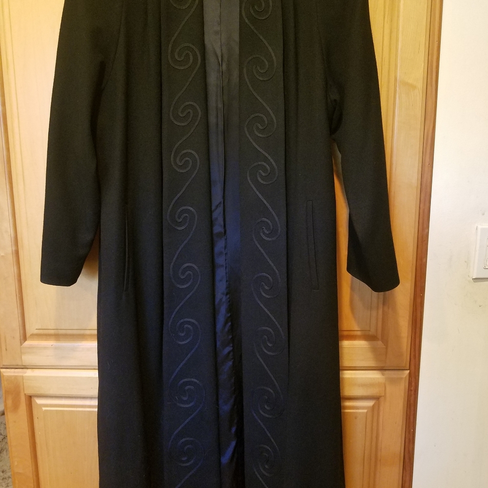 BLACK ALORNA FULL LENGTH VINTAGE OPEN FRONT 100% WOOL COAT